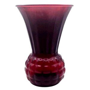 Vintage Anchor Hocking Large 9" Tall Royal Ruby Red Glass Pineapple Vase Fluted